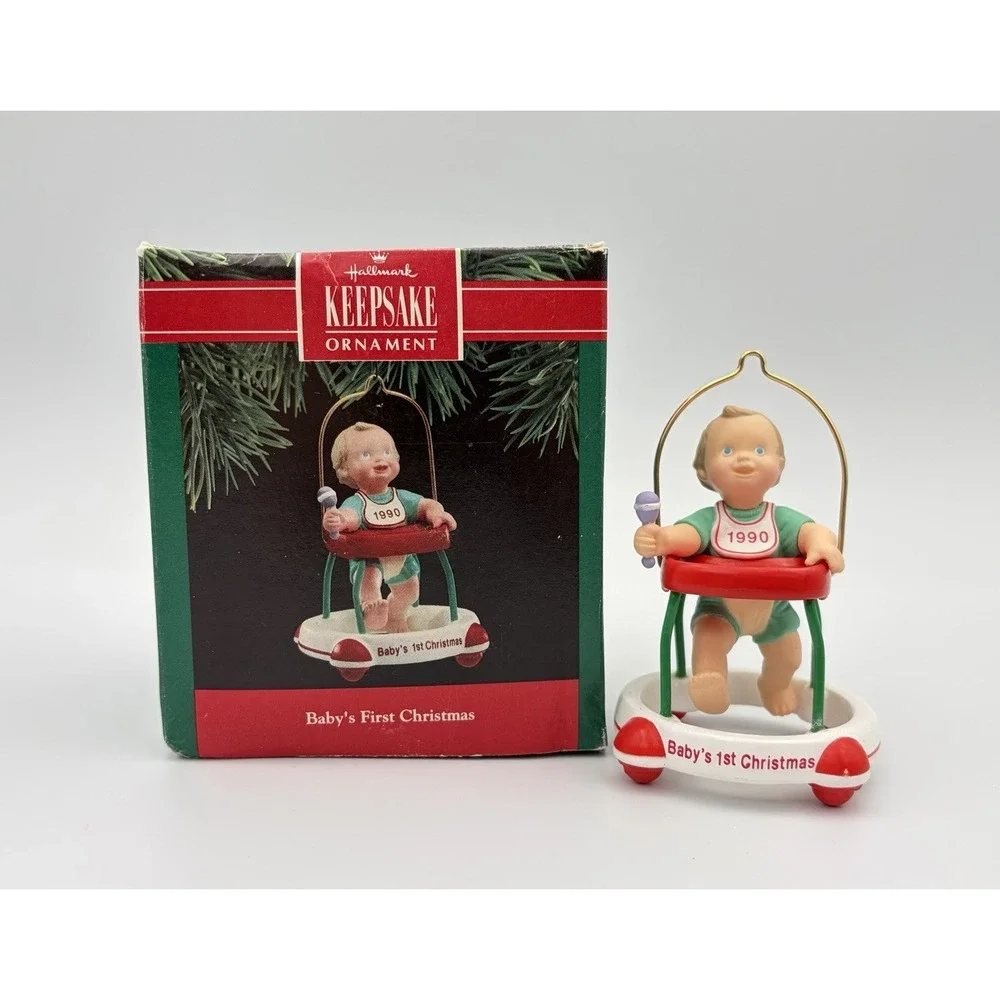 1990 Baby's First Christmas Walker Rattle Hallmark Keepsake Ornament QX485-3 VTG